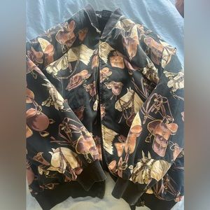 Large navy silk club jacket with horse design